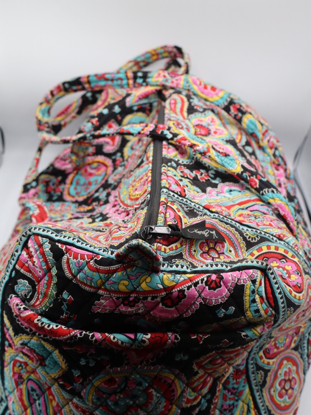 Vera Bradley Black Quilted Paisley Travel Duffel — Pink & Turquoise Accents
